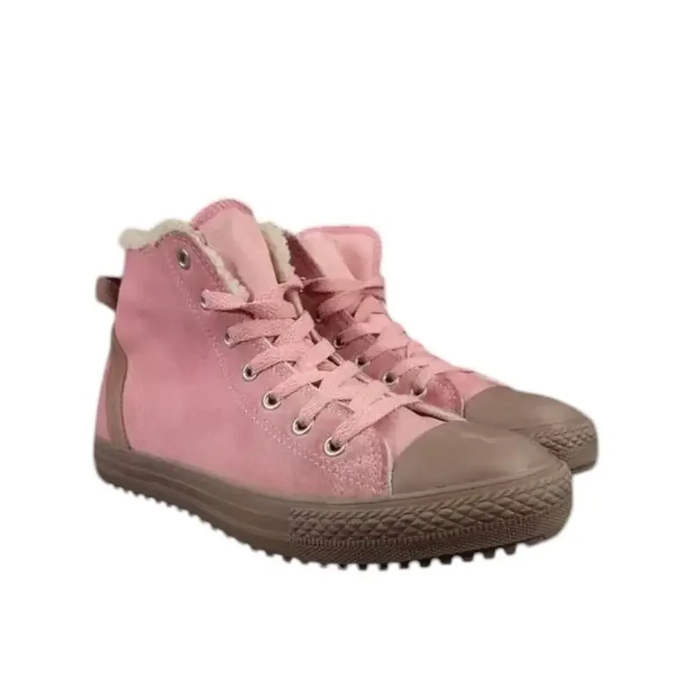 Converse Shoes Kids 6 Sneakers Chuck Taylor All Star Leather Faux Fur Pink Brown